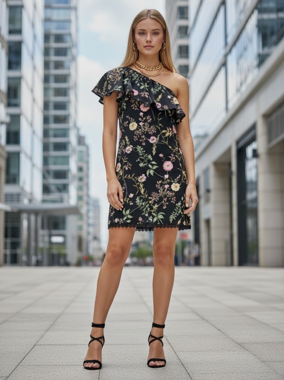 Xhilaration | One shoulder ruffle floral dress